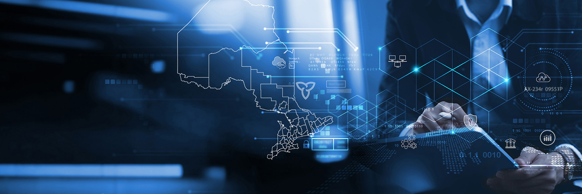 Digital tools and technology in the hands of OHTs represented by blue and white digital landscape. 